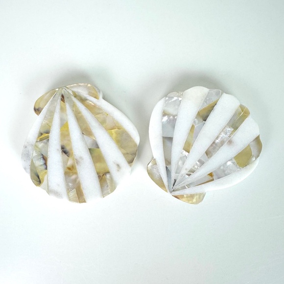 NEW Anthropologie Marina Shell Coasters Set of 2 Marble Mother of Pearl - Picture 3 of 7